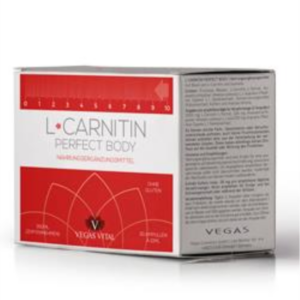 Packung L-Carnitin Perfect Body von Vegas Cosmetics mit 30 Trinksticks für Sport und Stoffwechsel